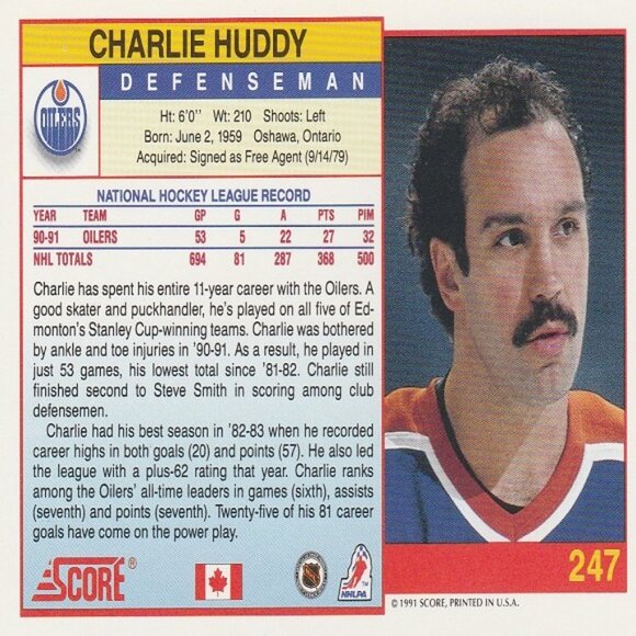 Charlie Huddy - 1991 Score Card - Picture 2 of 2